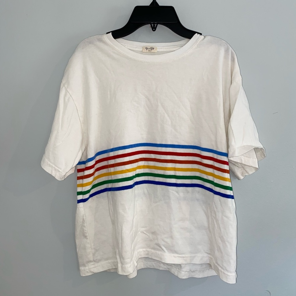 PacSun white shirt with rainbow stripes